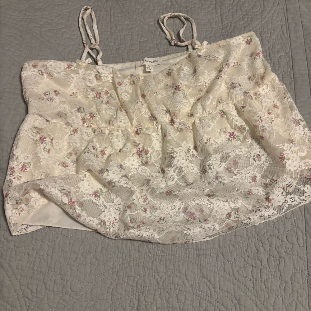 La Pêche Floral Lace Camisole Top Size L